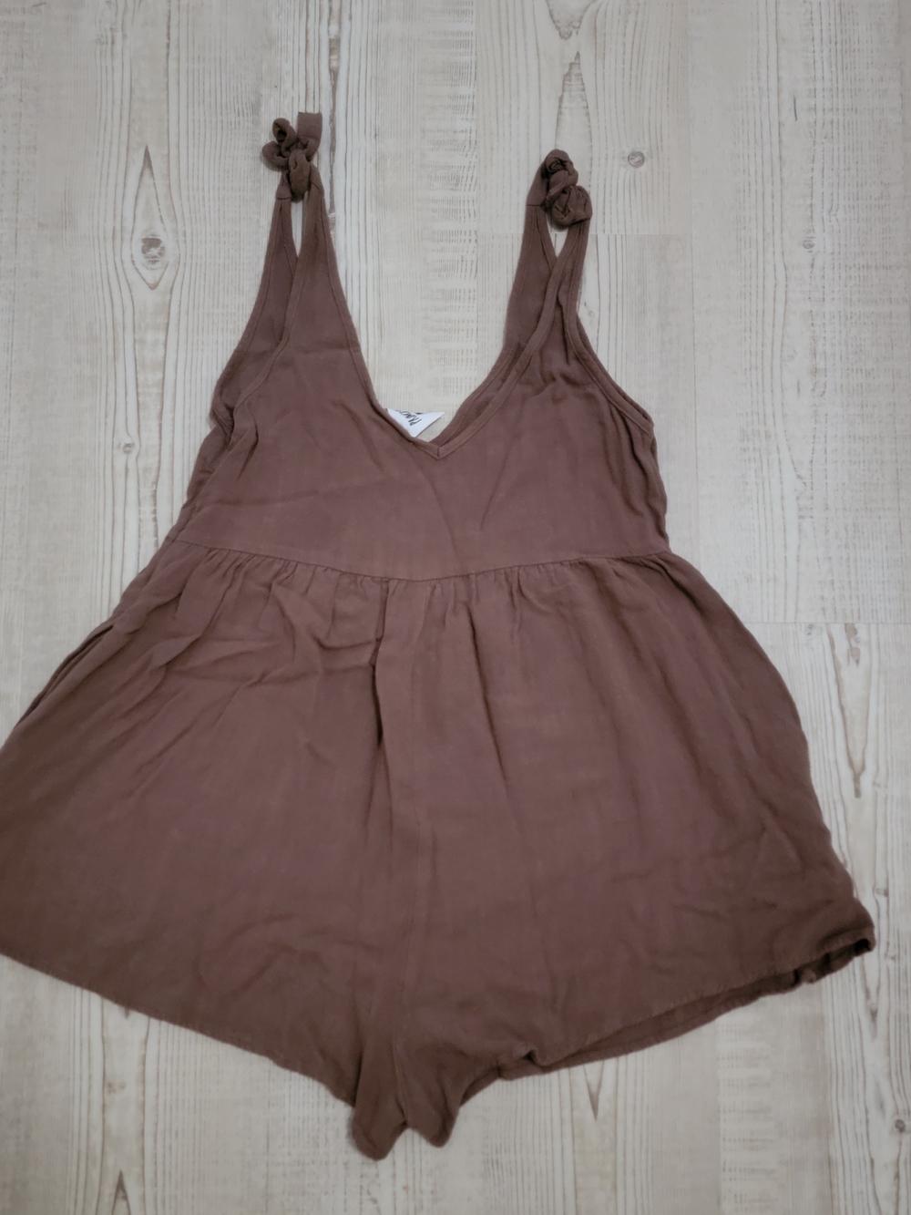 Princess Polly Tessa Romper Brown With Tie Strap Details Linen Blend Size 4 - Picture 6 of 8